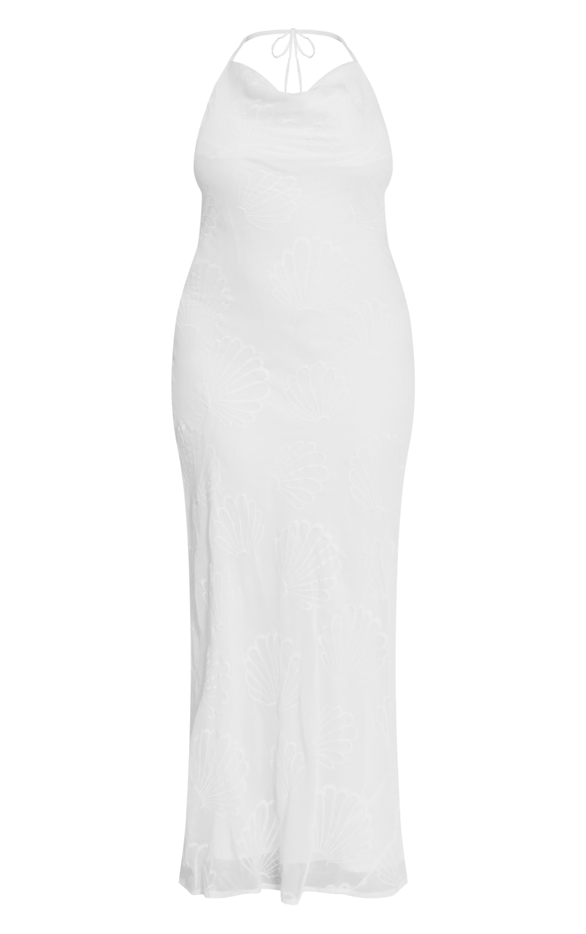 Plus White Chiffon Shell Embroidered Cowl Maxi Dress image 5