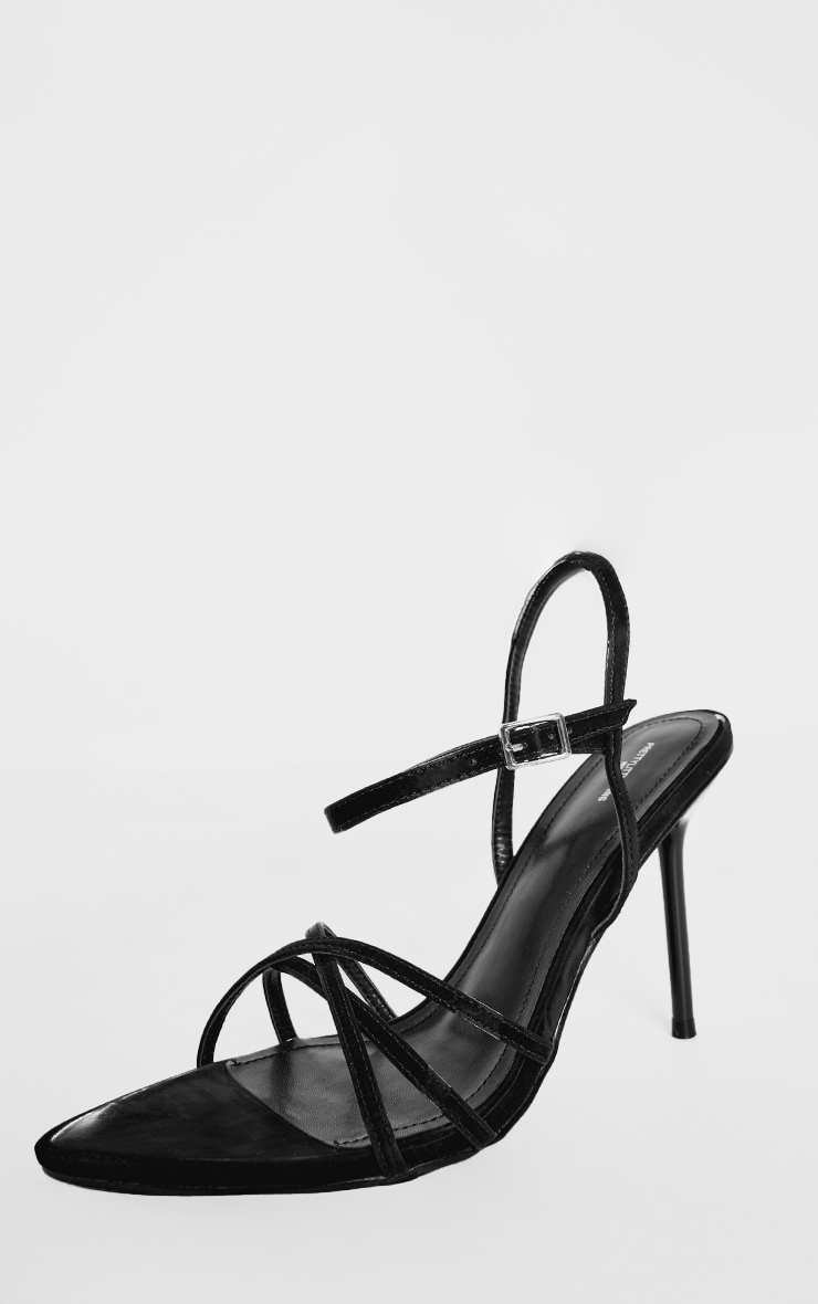 Black Neoprene Wide Fit Point Toe Cross Strap High Stiletto Heeled Sandals image 3