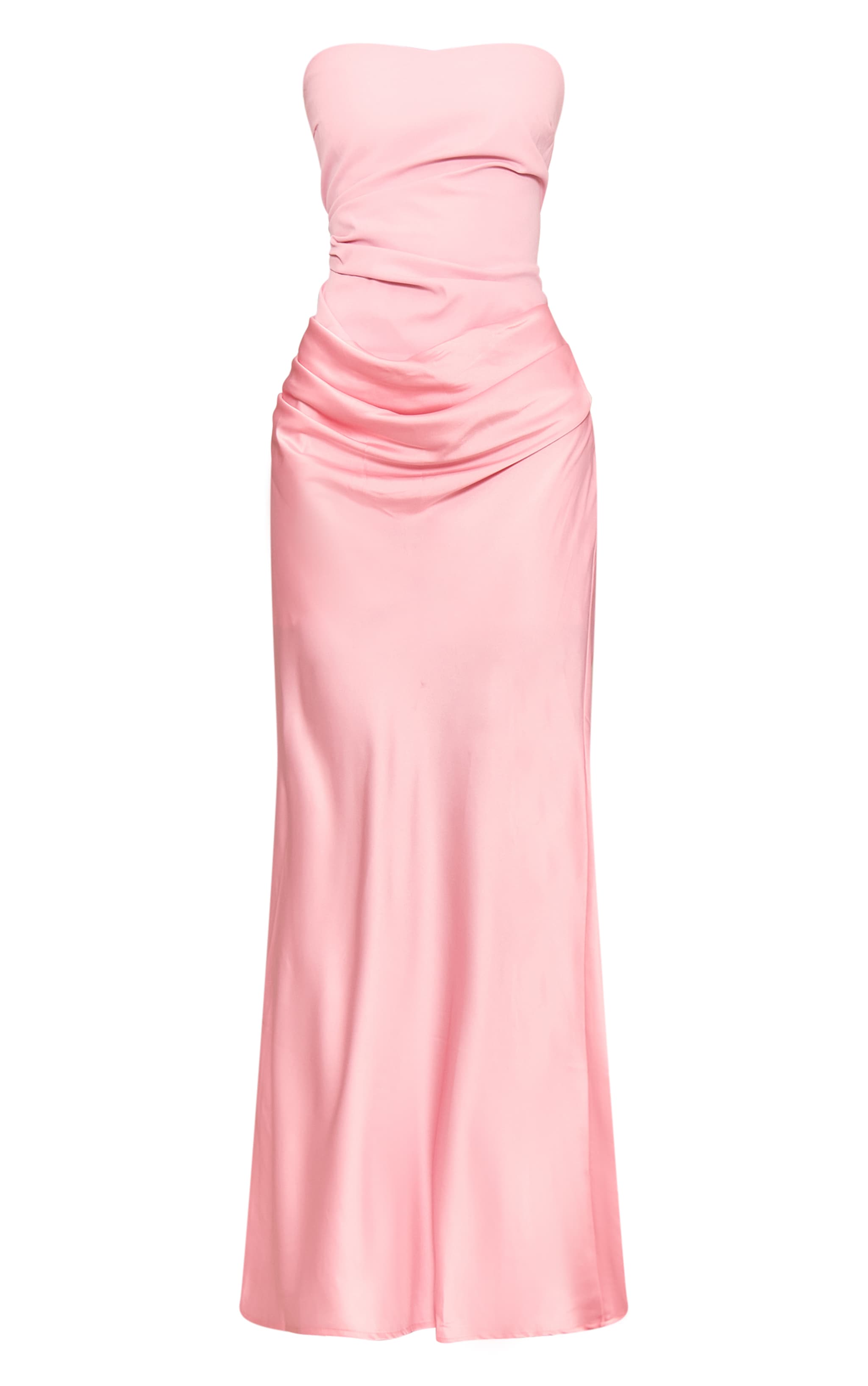 Pale Rose Bandeau Satin Draped Detail Midaxi Dress image 5