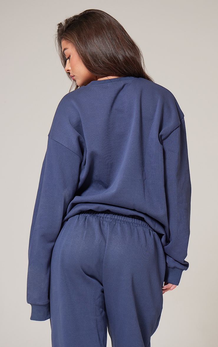 PLT Navy Premium Print Oversized Sweatshirt | Sweat