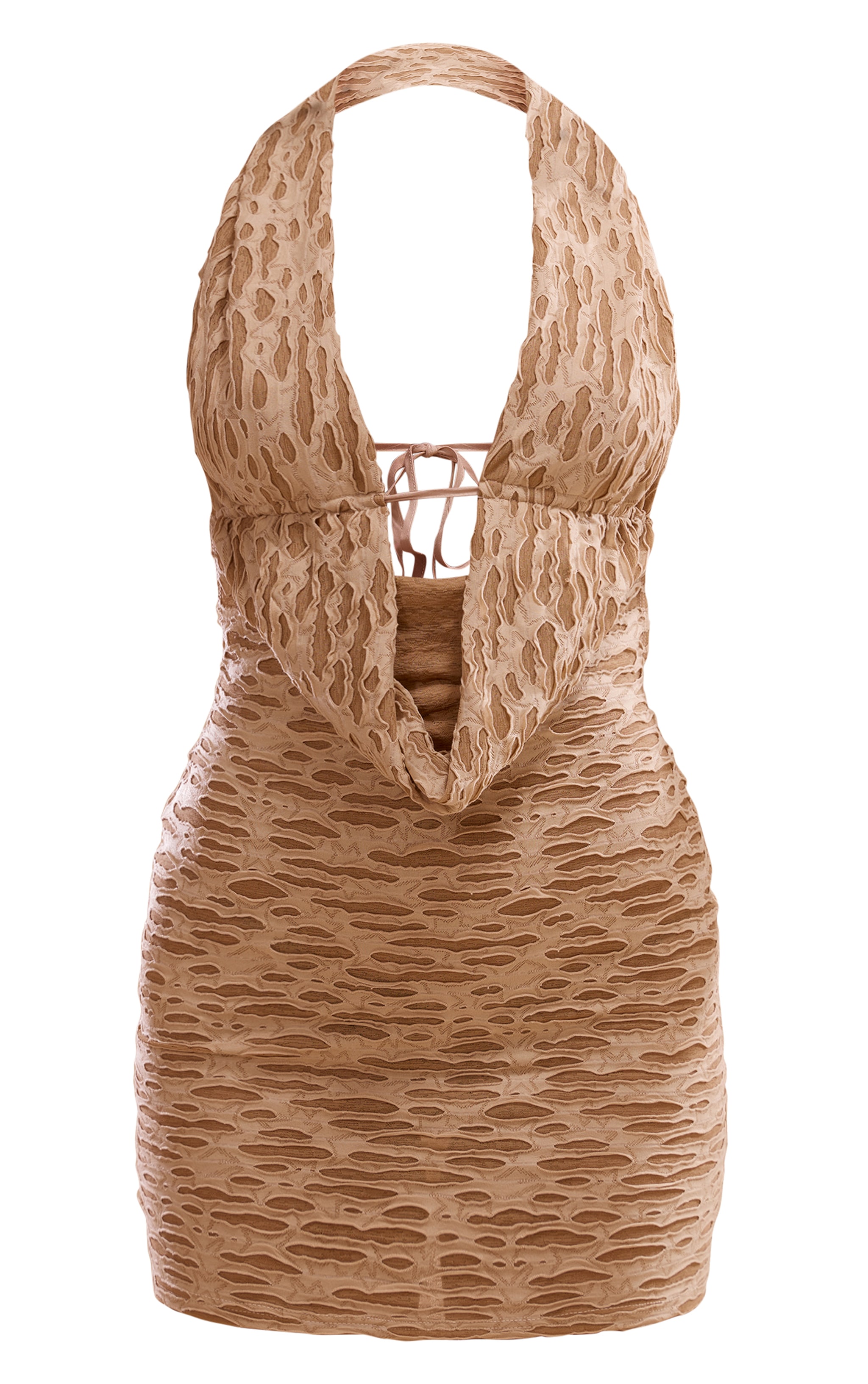 Stone Textured Halter Neck Cowl Neck Mini Dress image 5