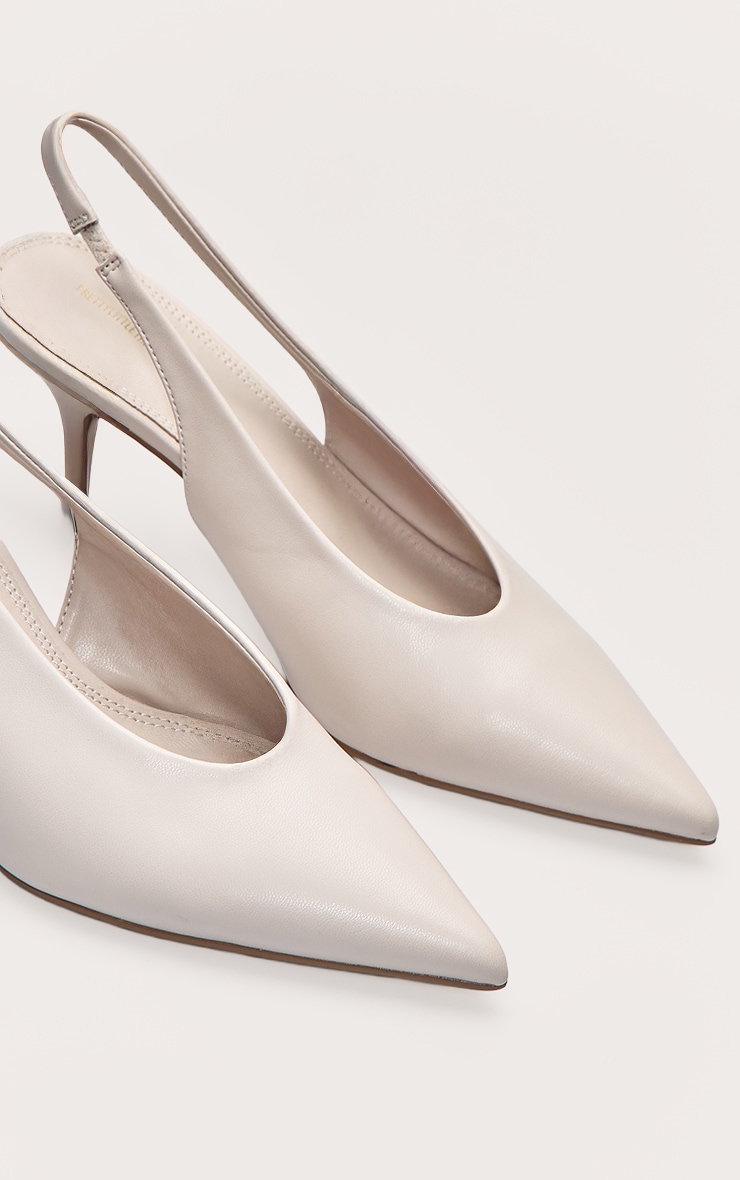Cream PU High Vamp Mid Heel Sling Back Courts image 5