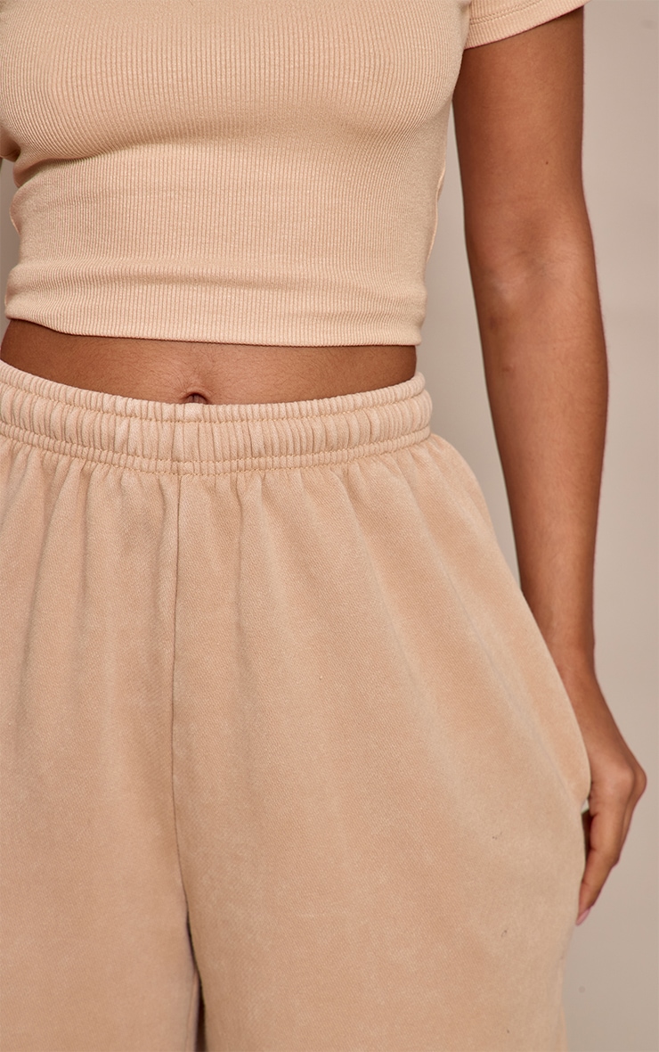  Petite Beige Oversized Wide Leg Washed Track Pants image 4