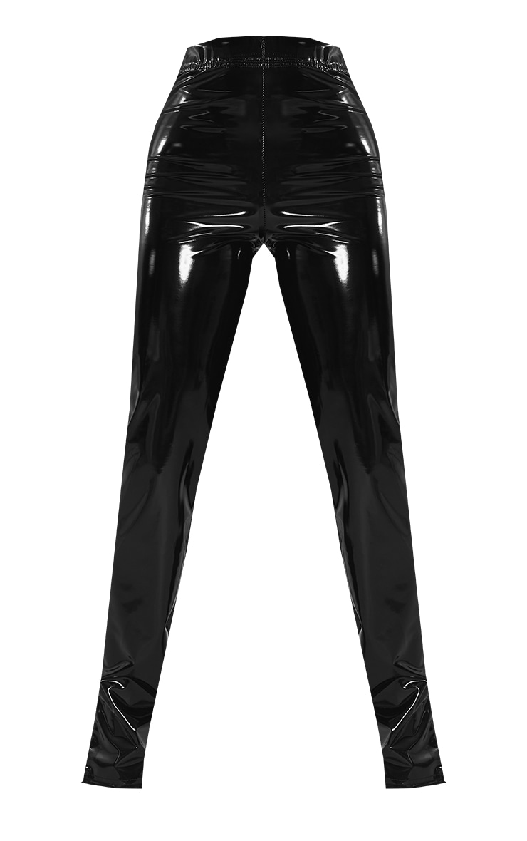 Petite Black Vinyl Split Hem Trousers Petite PLT