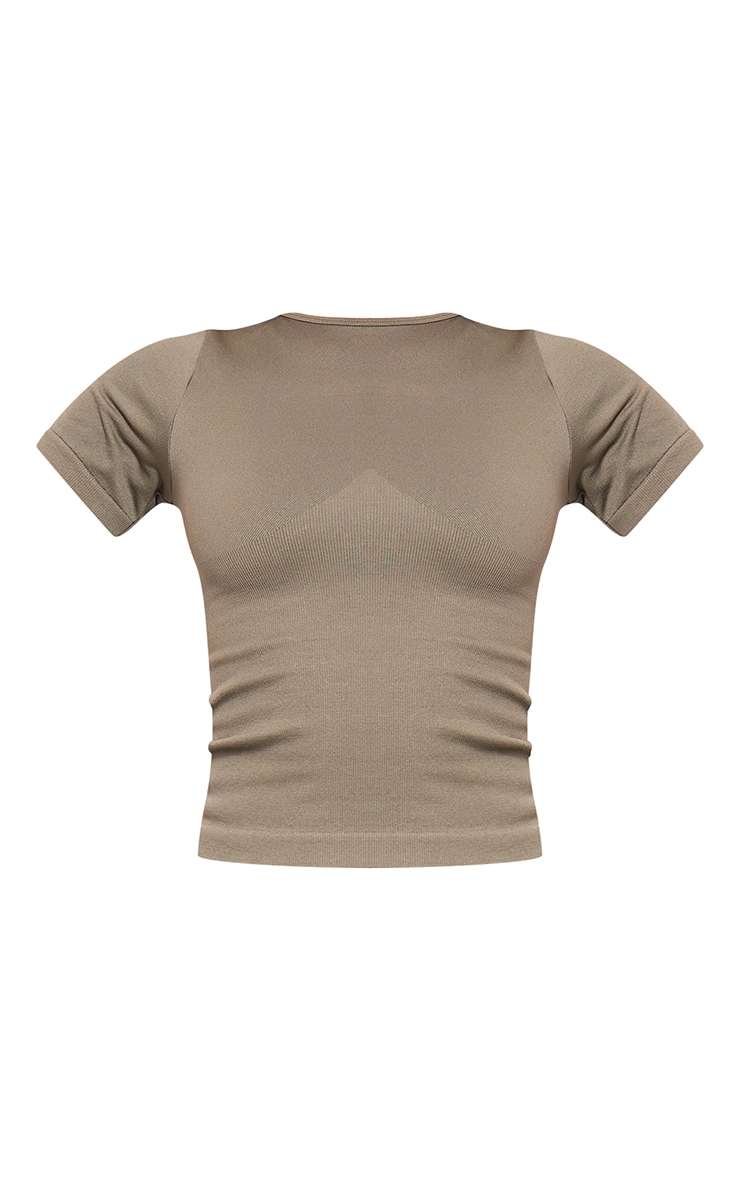 Top de sport long vert olive sans coutures à manches courtes image 5