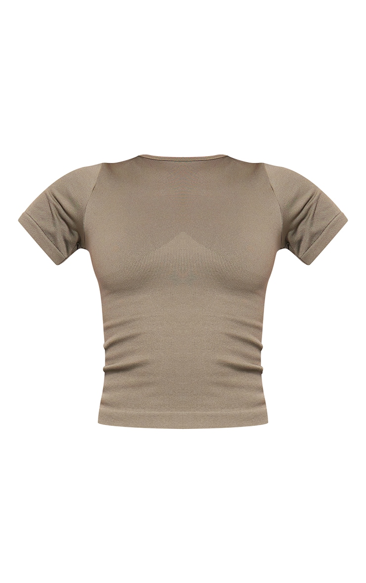 Top de sport long vert olive sans coutures à manches courtes image 5