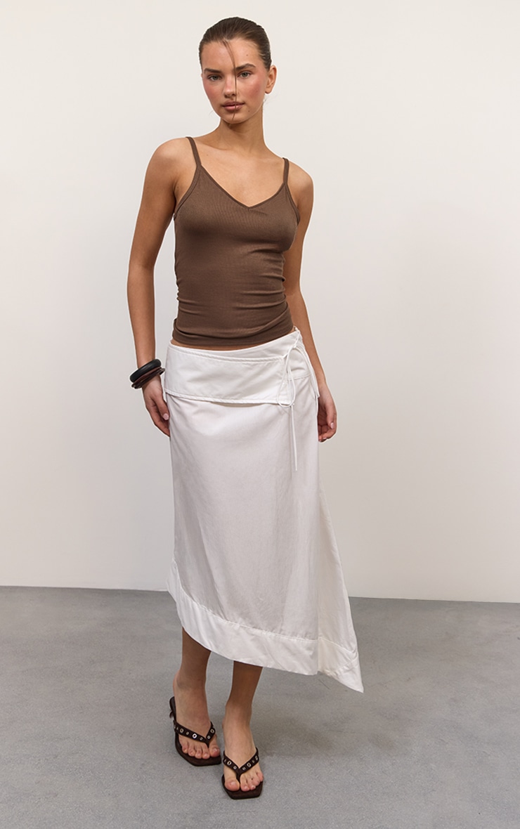 White Fold Over Tie Waist Asymmetric Skirt
