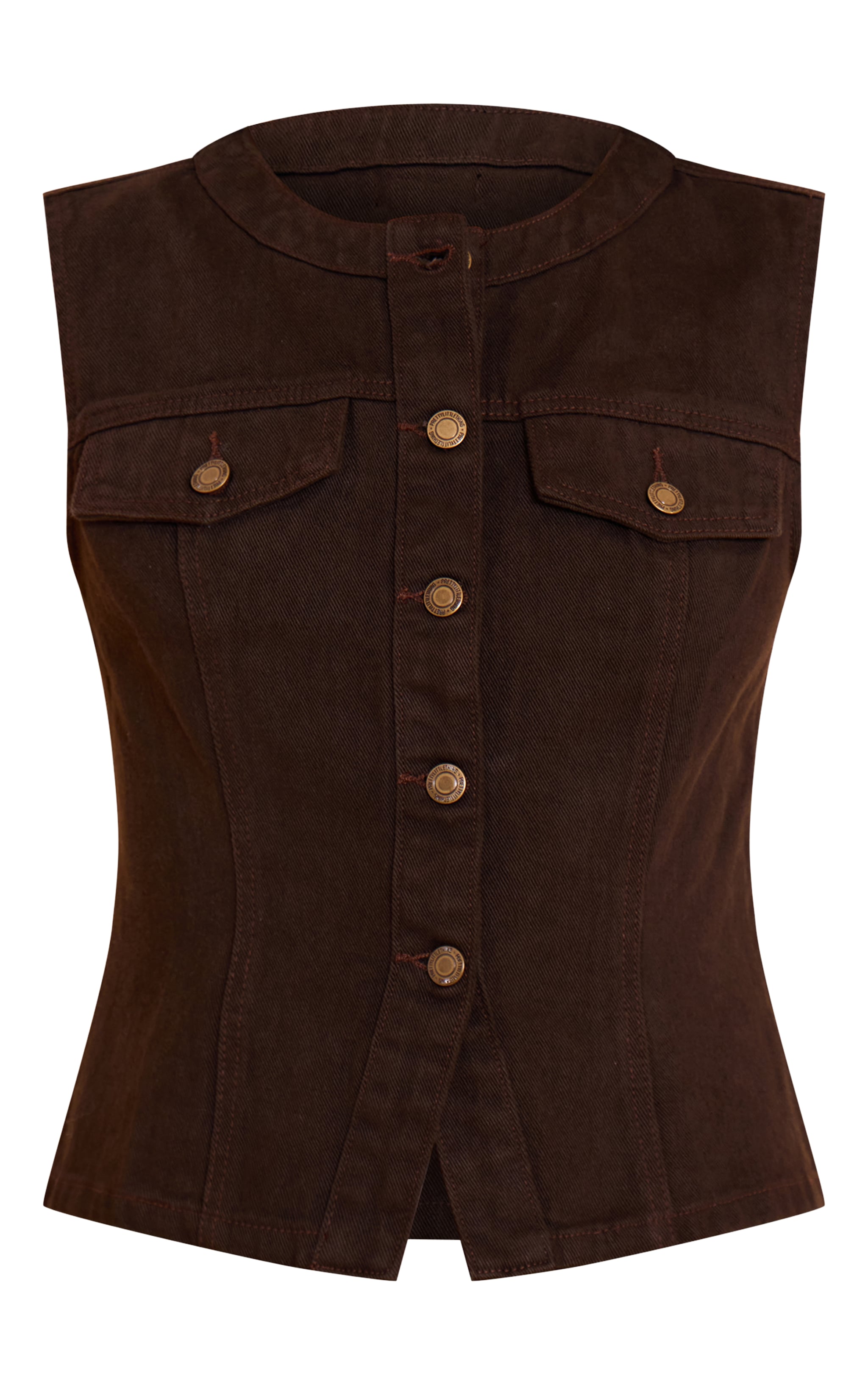 Dark Chocolate Collarless Button Up Crop Top image 5
