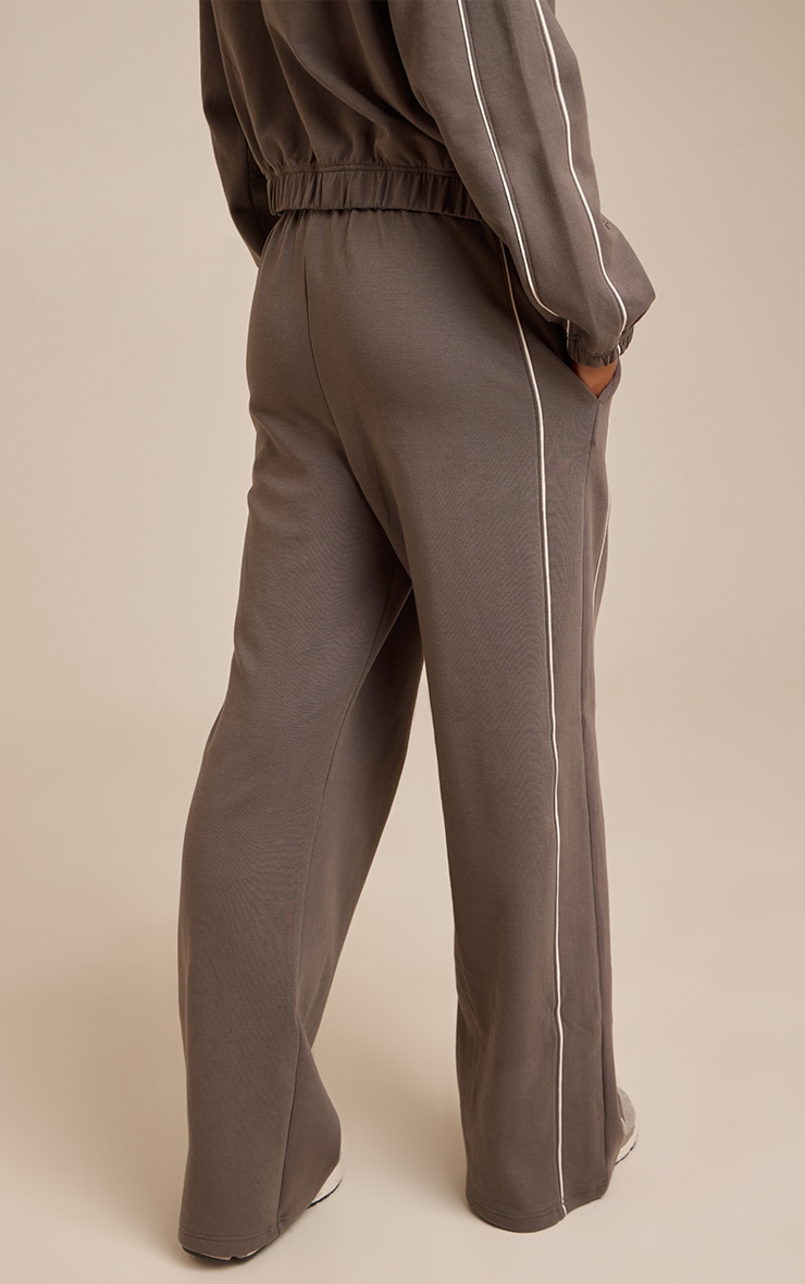 Charcoal Interlock Contrast Piping Wide Leg Track Pants image 3