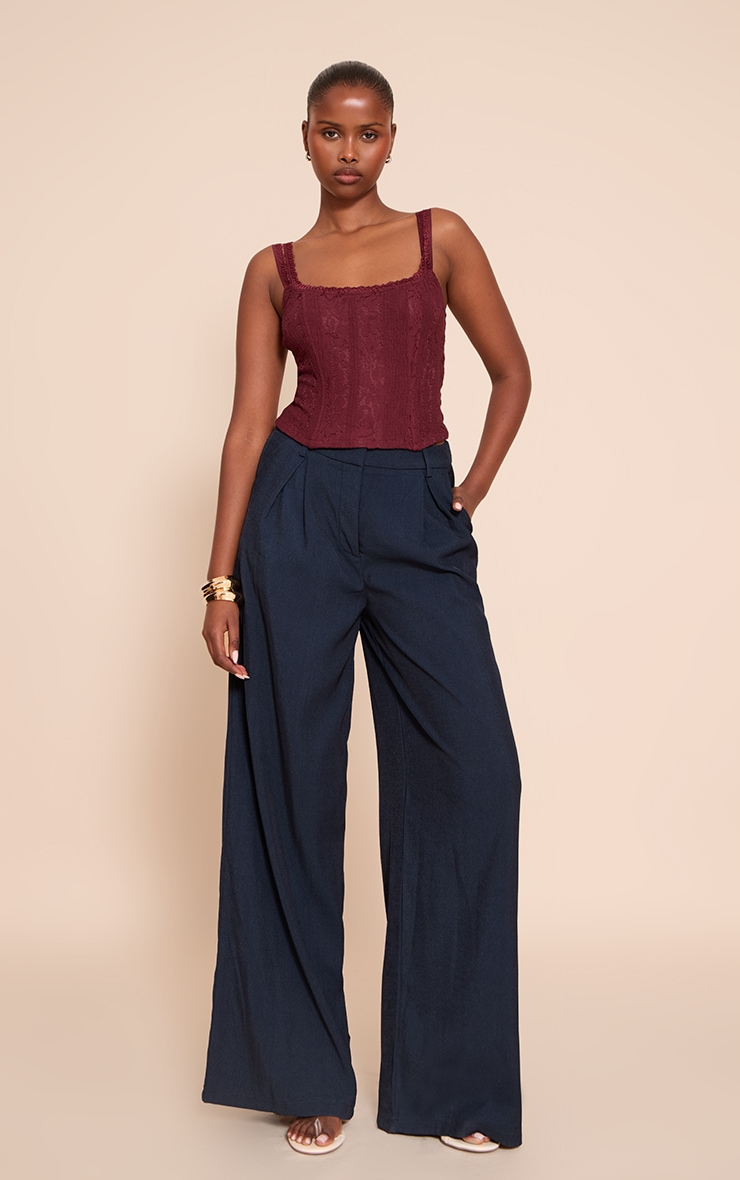 Wine Lace Detail Strappy Cropped Corset Top image 3