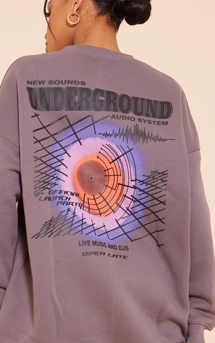 Charcoal Underground Graphic Sweatshirt Dress image 4