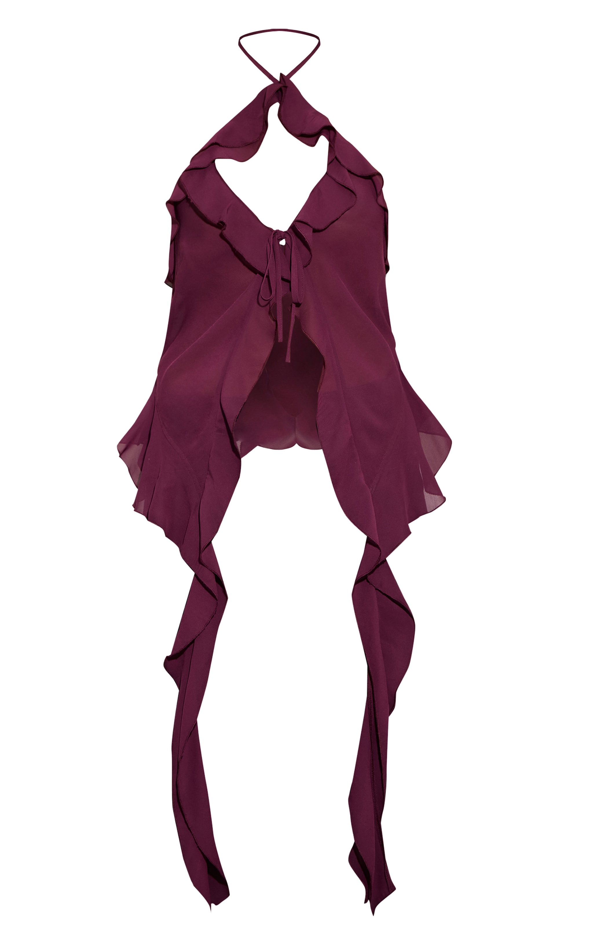 Plum Chiffon Ruffle Drape Detail Longline Top image 5