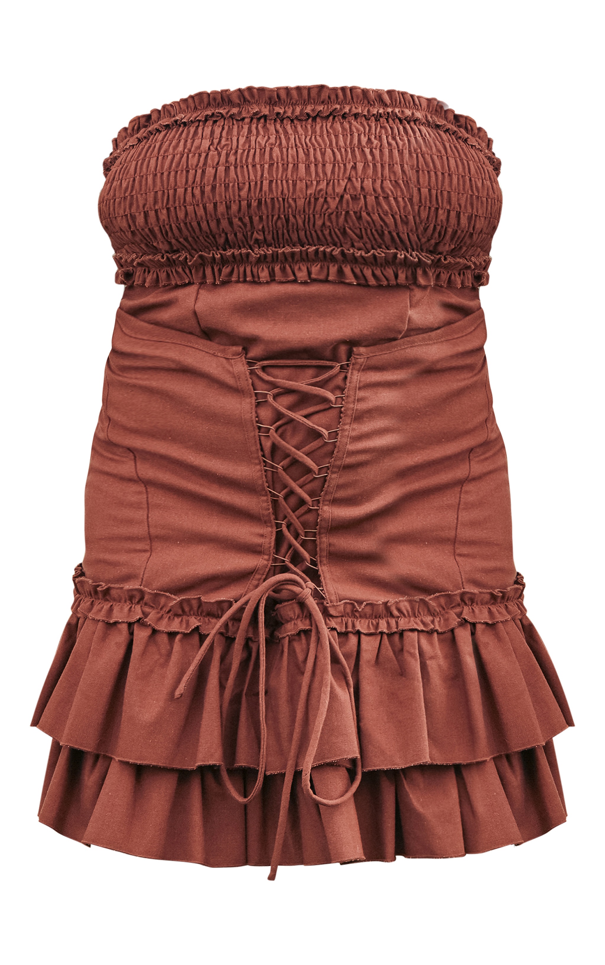 Plus Dark Brown Linen Look Corset Ruffle Detail Micro Mini Bodycon Dress image 5