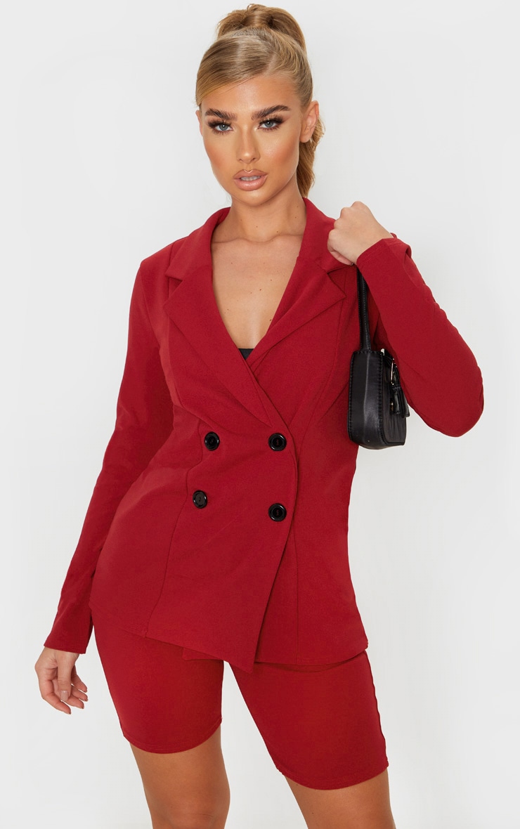 Deep Red Double Breasted Button Suit Jacket