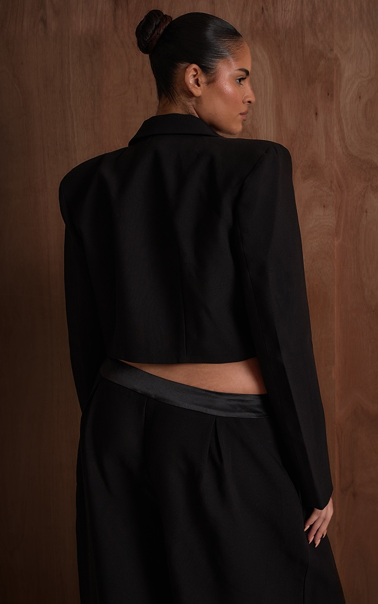 PLT Label Plus Black Satin Lapel Cropped Blazer image 2