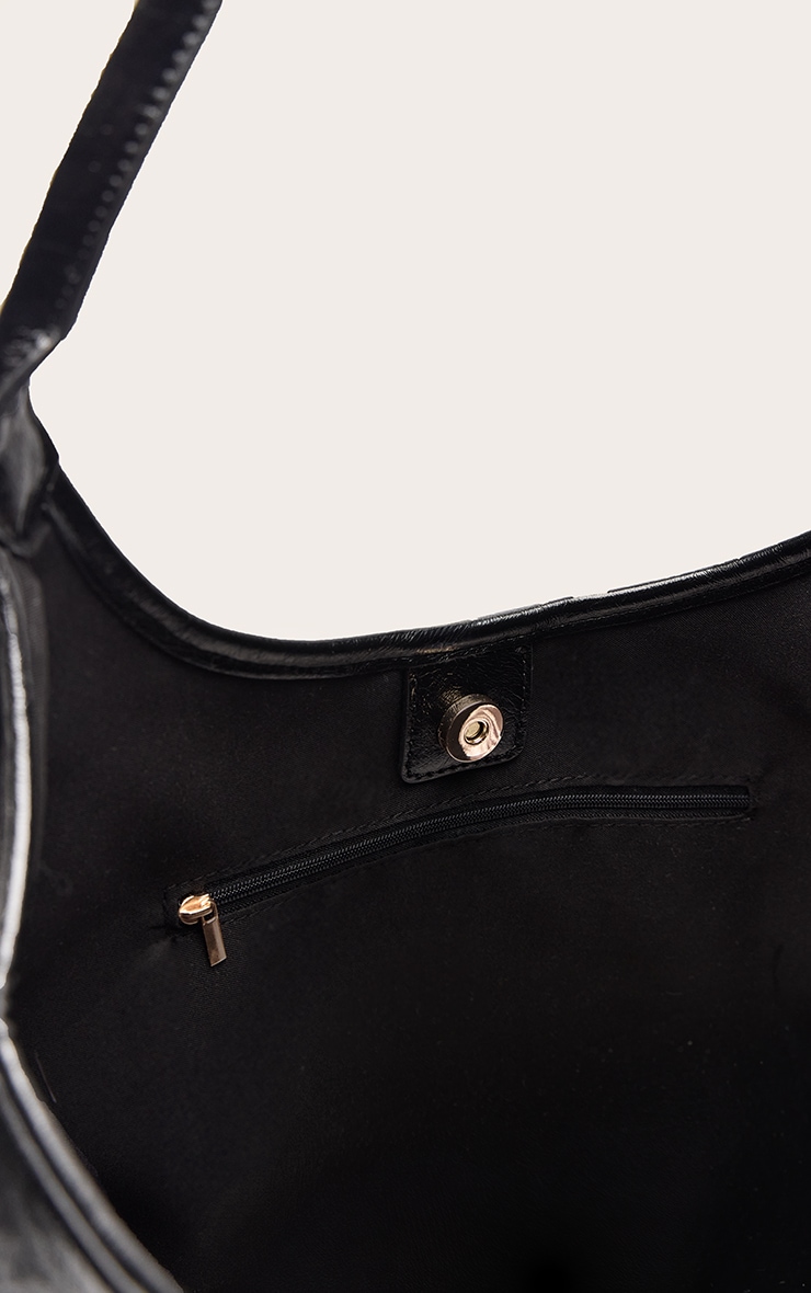 Black Crinkle PU Oversized Tote Bag image 5