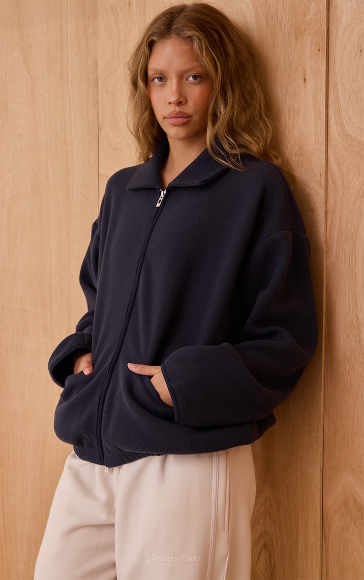 Navy Binding Zip Up Fleece
