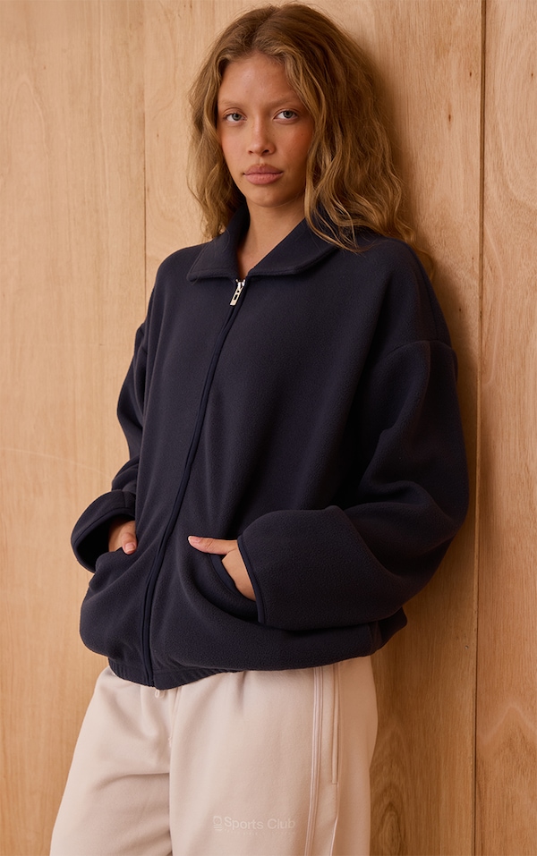 Navy Binding Zip Up Fleece 