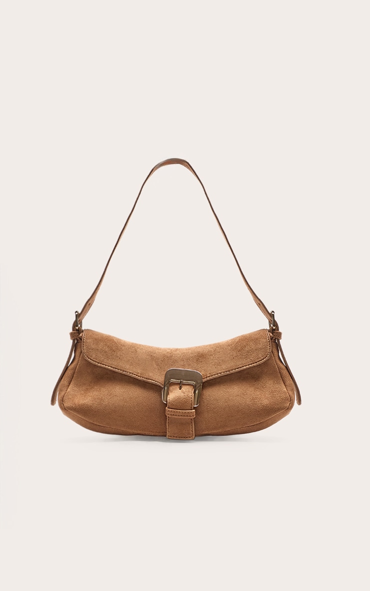 Tan Suede Buckle Shoulder Bag image 2