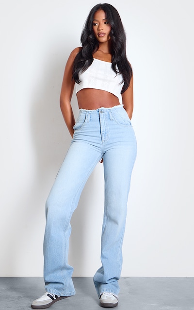 Tall Light Blue Frayed Hem High Waist Relaxed Fit Jeans