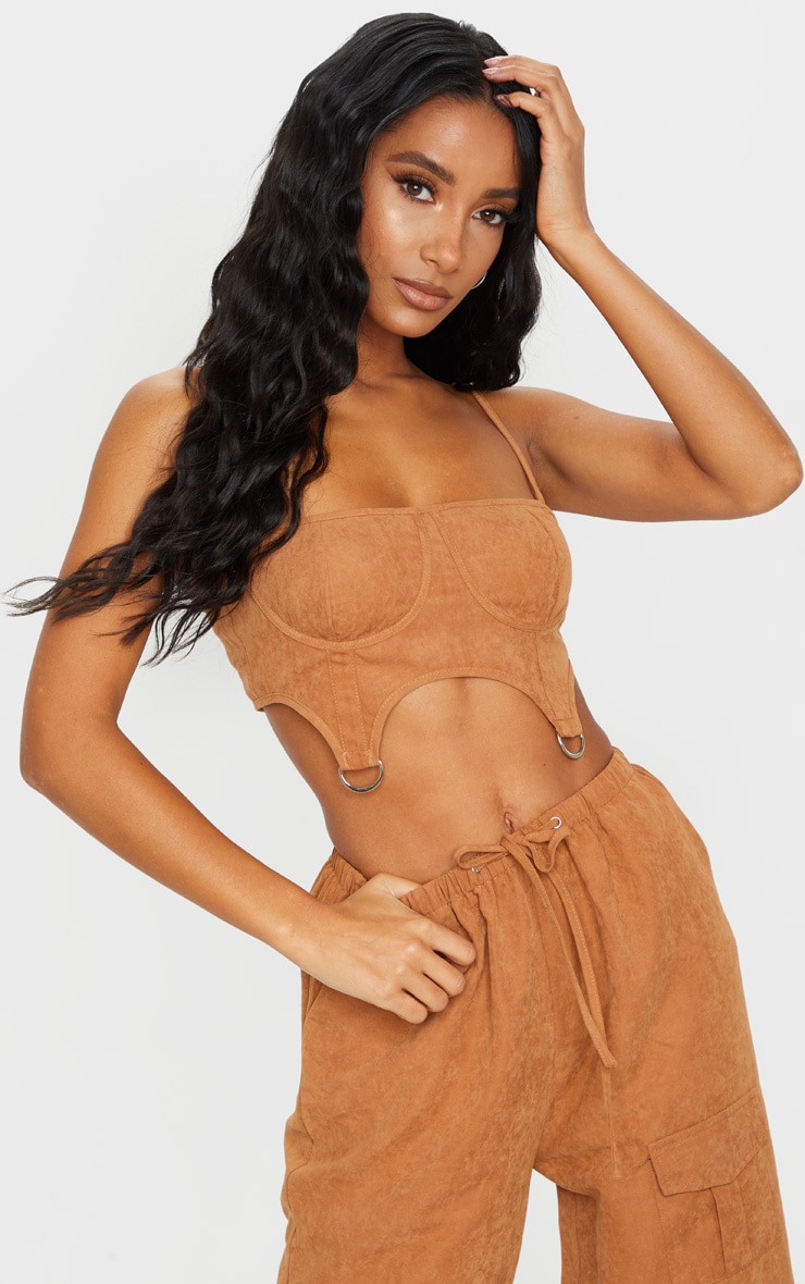 Rust Faux Suede Cup Detail Crop Top