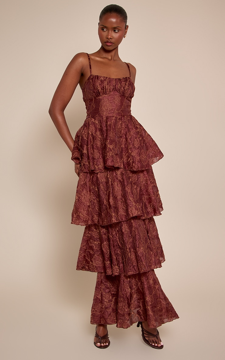 Chocolate Textured Tiered Maxi Dress