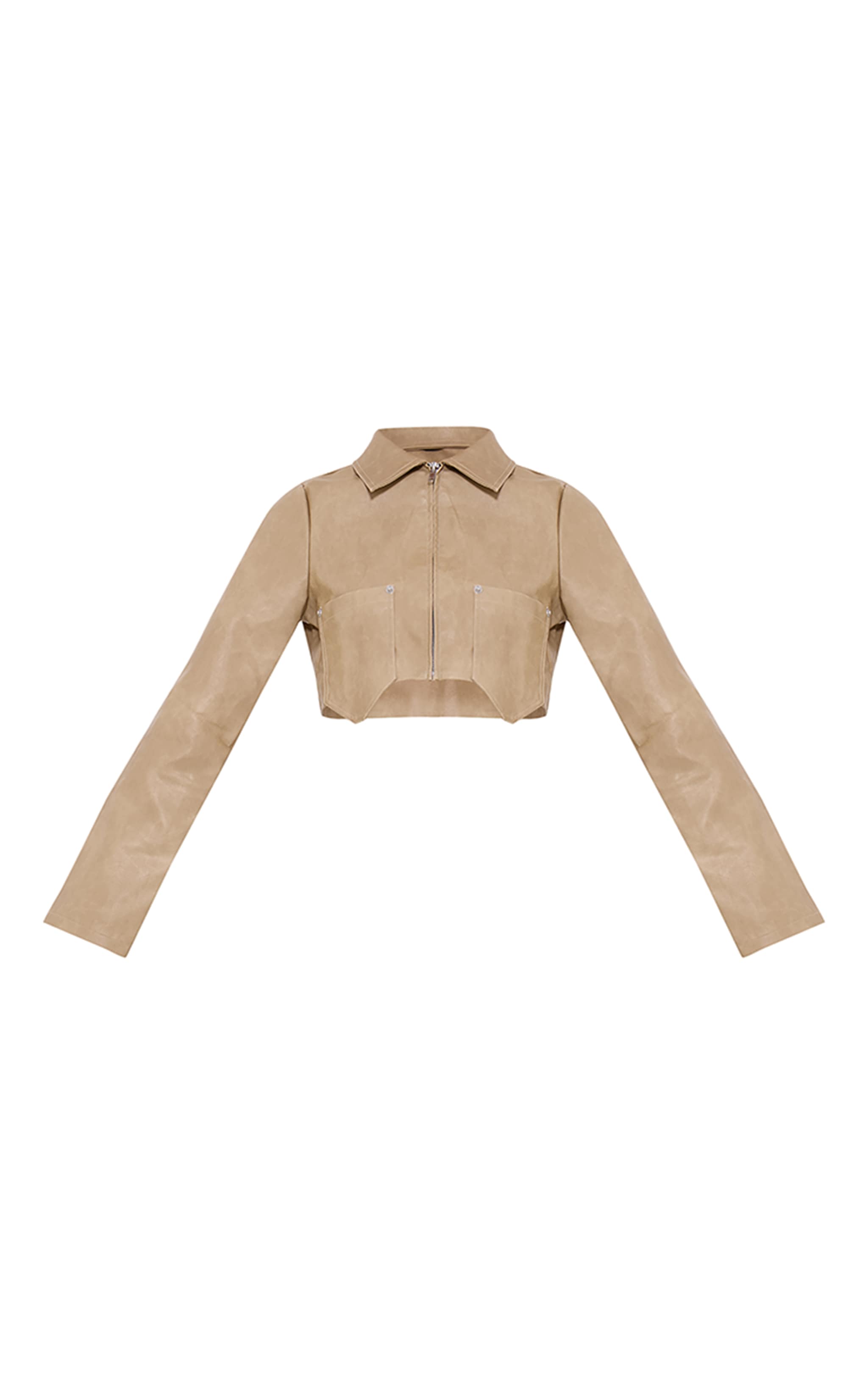 Stone Washed Faux Leather Double Pocket Cropped Shirt image 5