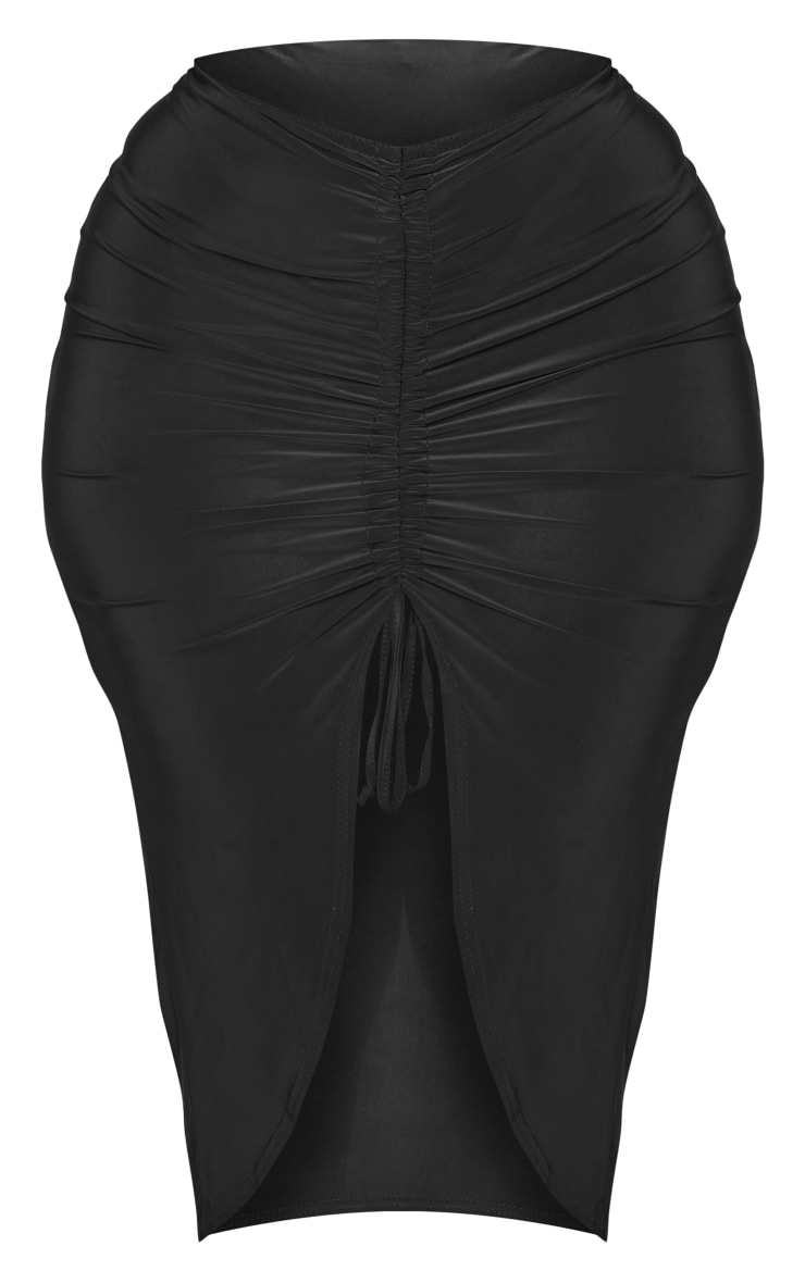Plus Black Slinky Ruched Front Midi Skirt image 5
