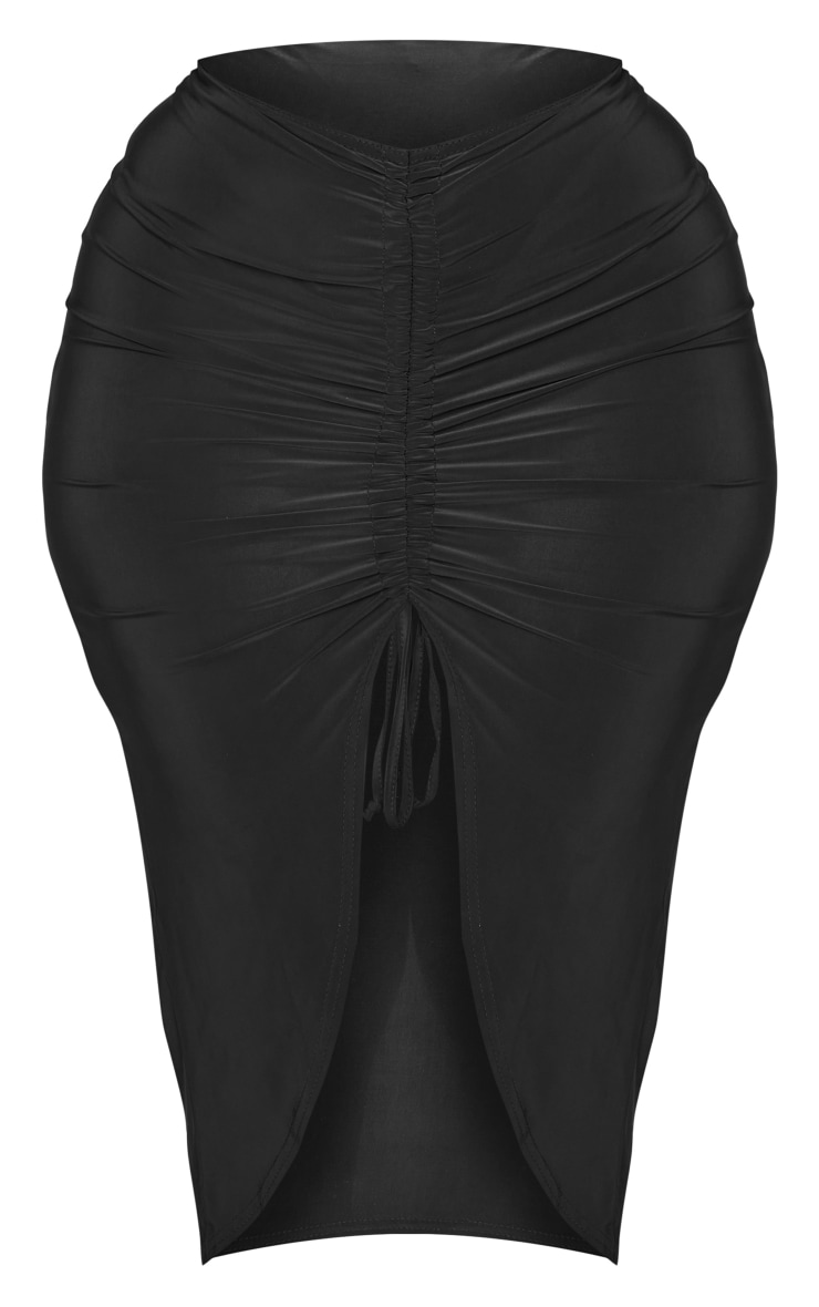 Plus Black Slinky Ruched Front Midi Skirt image 5