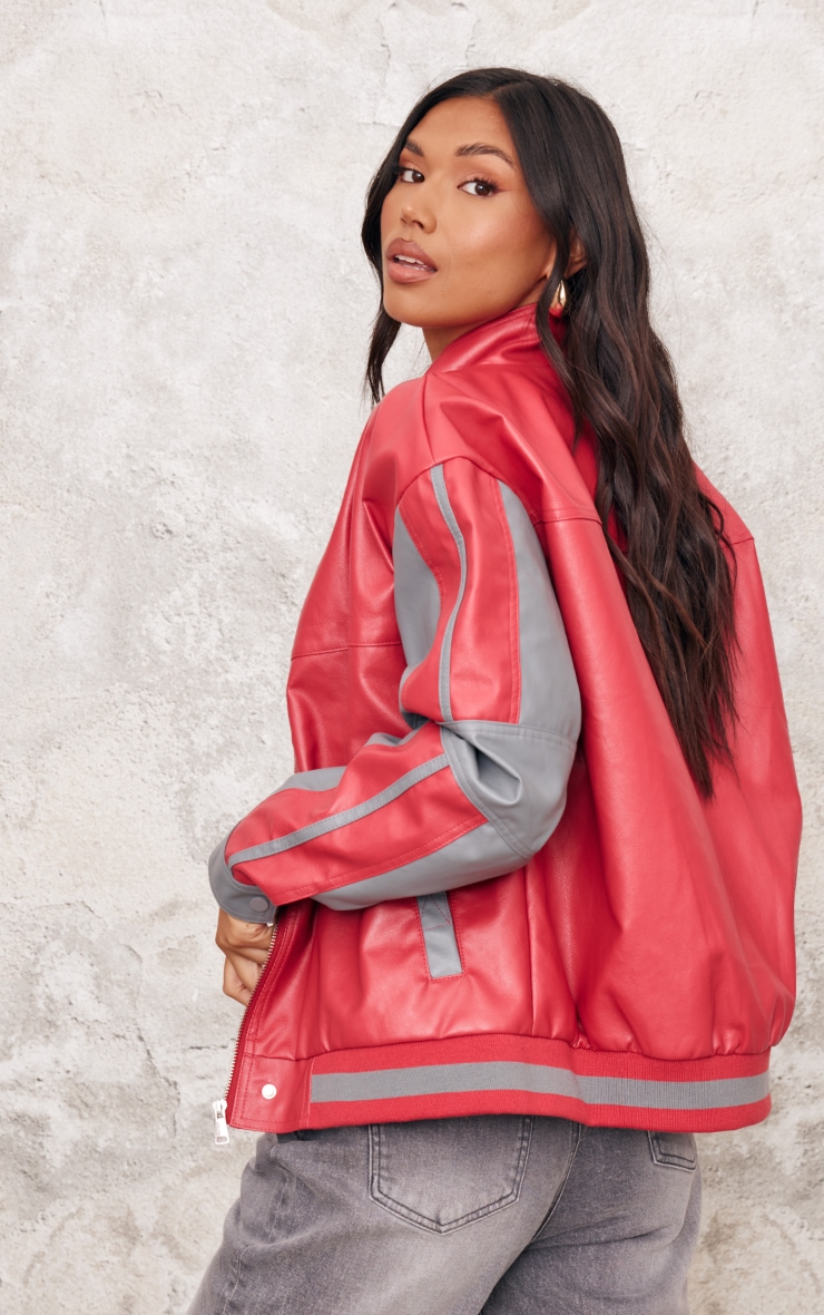 Red Contrast Color Block Oversized Jacket image 2
