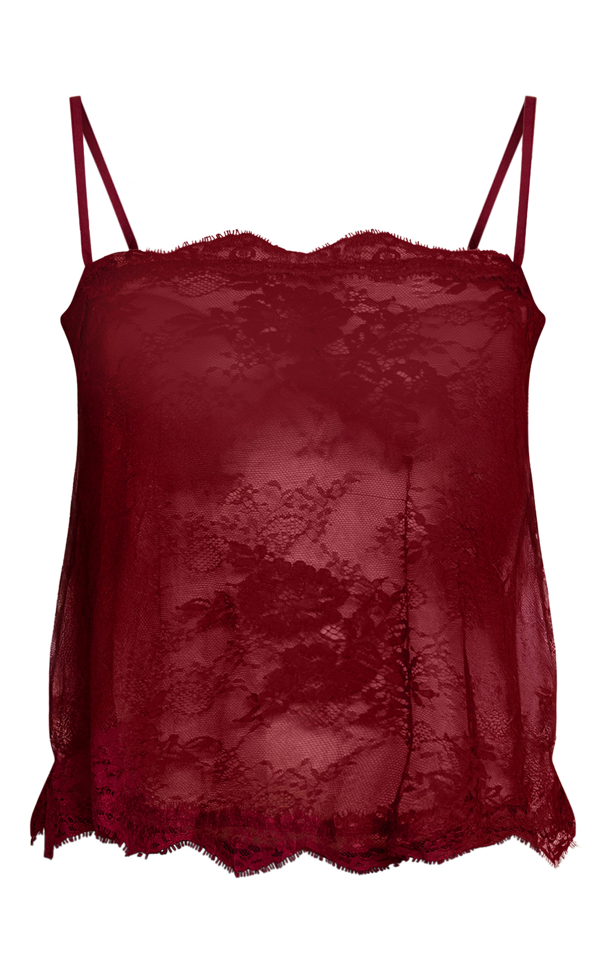 Burgundy Sheer Lace Strappy Cami Top image 5