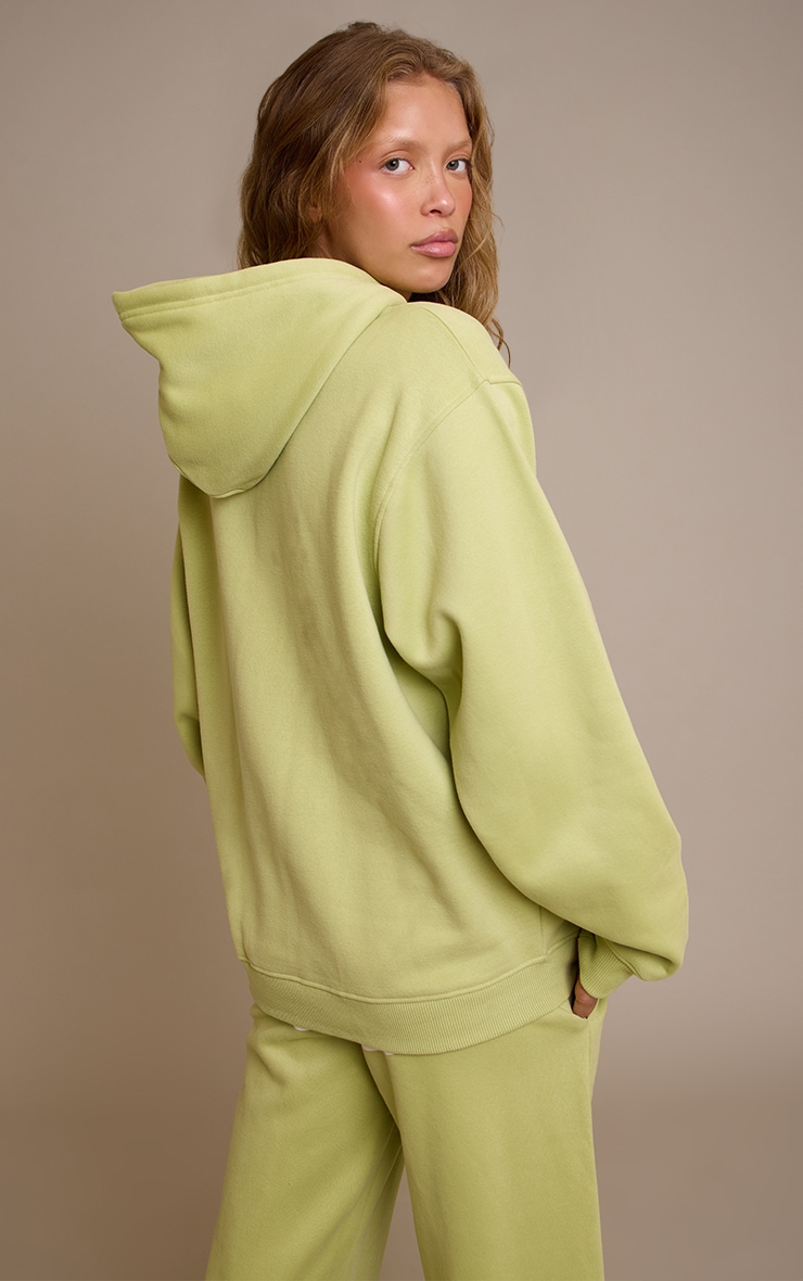 Sage Green Sports Club Cotton Fleece Full Zip Hoodie image 2