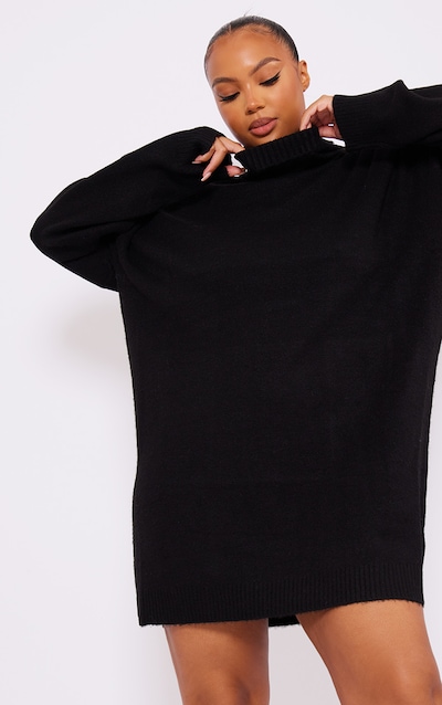 Plus Black Knitted Slouchy Jumper Dress