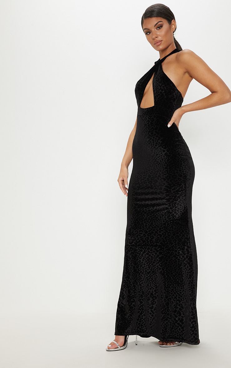 Black Velvet Neck Maxi Dress | Dresses 