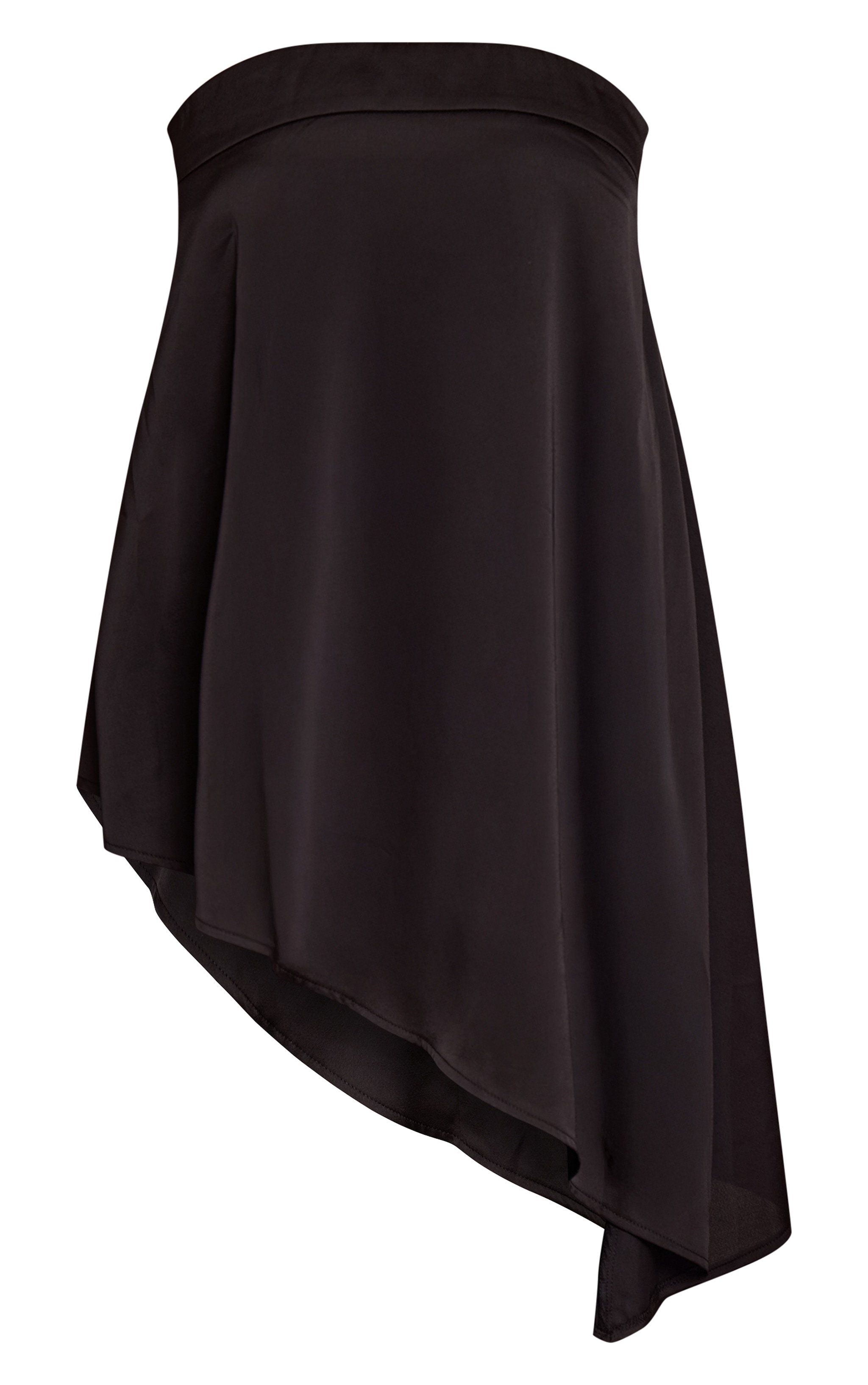Black Satin Bandeau Asymmetric Hem Floaty Long Top image 5