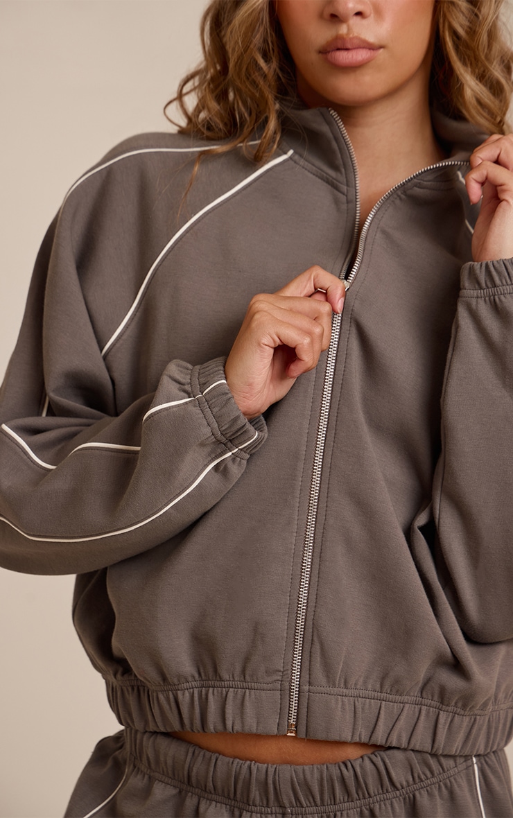 Charcoal Interlock Contrast Piping Bomber Sweatshirt image 4