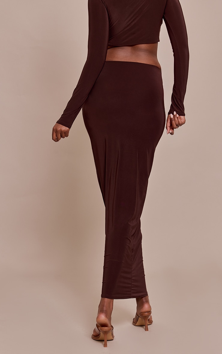 Chocolate Slinky Cut Out Twist Detail Trim Mid Rise Maxi Skirt image 3