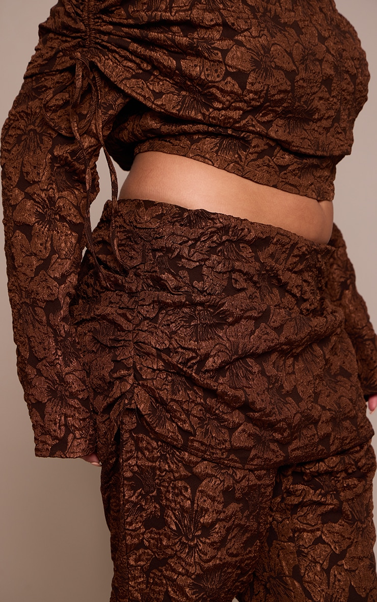 Plus Chocolate Floral Jacquard Fold Over Wide Leg Pants image 4