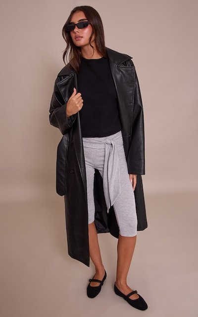 Pantalon capri en jersey gris chiné à taille nouée