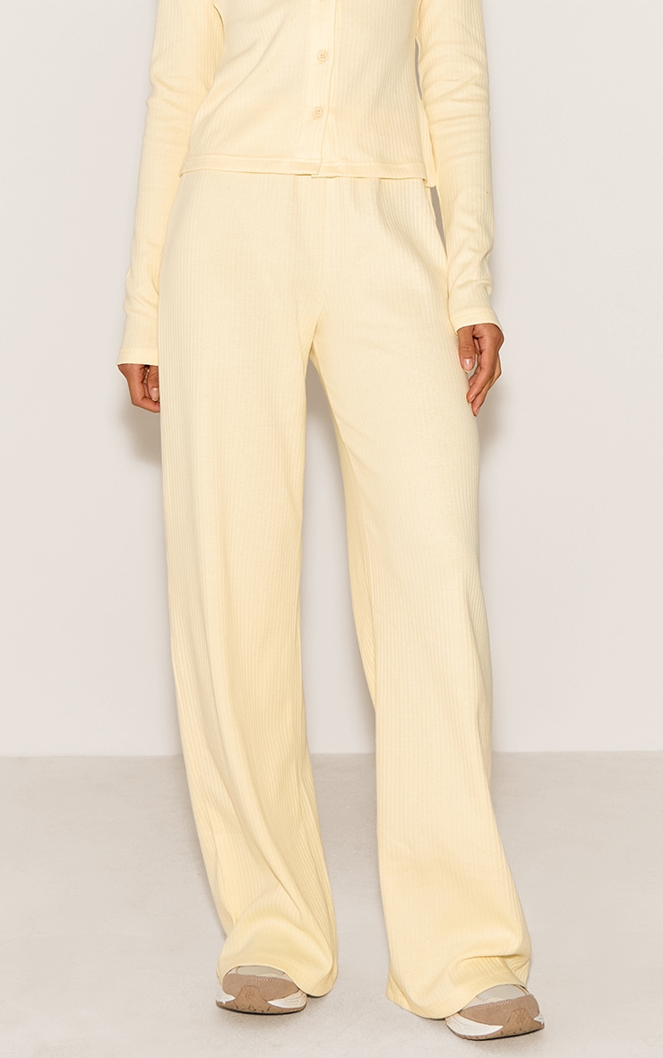 Almond Mid Rise Ribbed Wide Leg Pant image 2