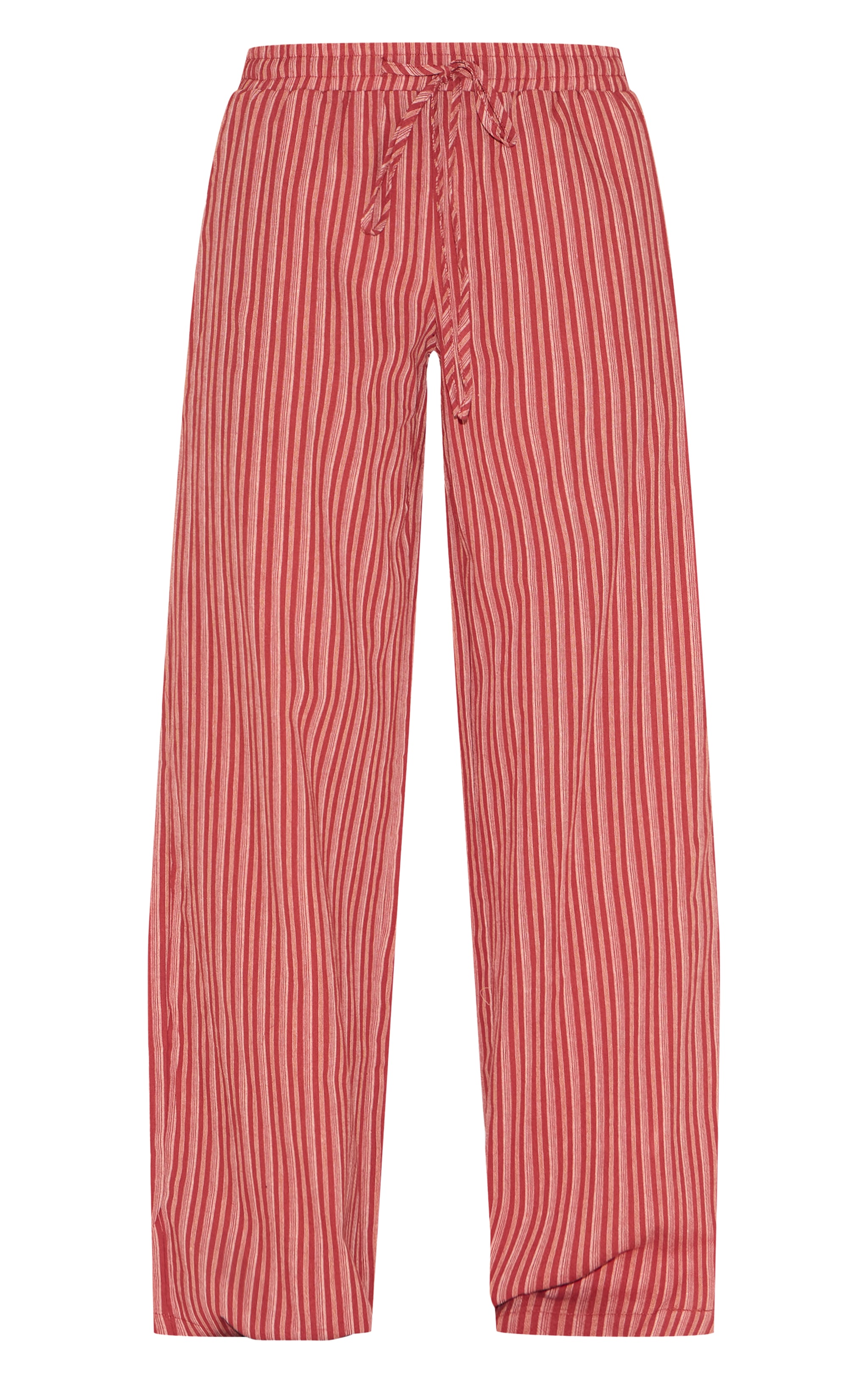 Pantalon large en coton orange brûlé à fines rayures et taille haute image 5