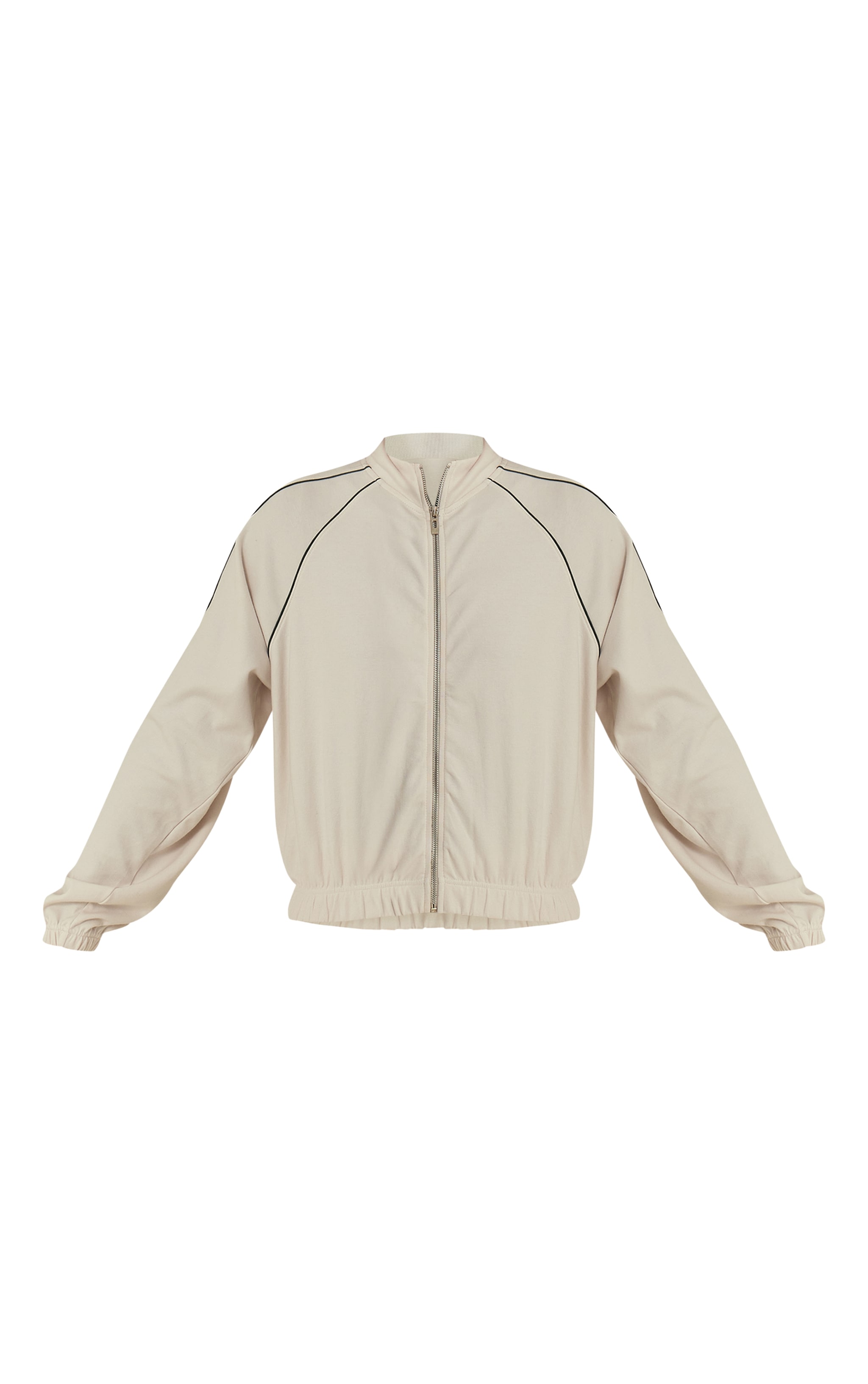 Cream Interlock Contrast Piping Bomber Sweatshirt image 5