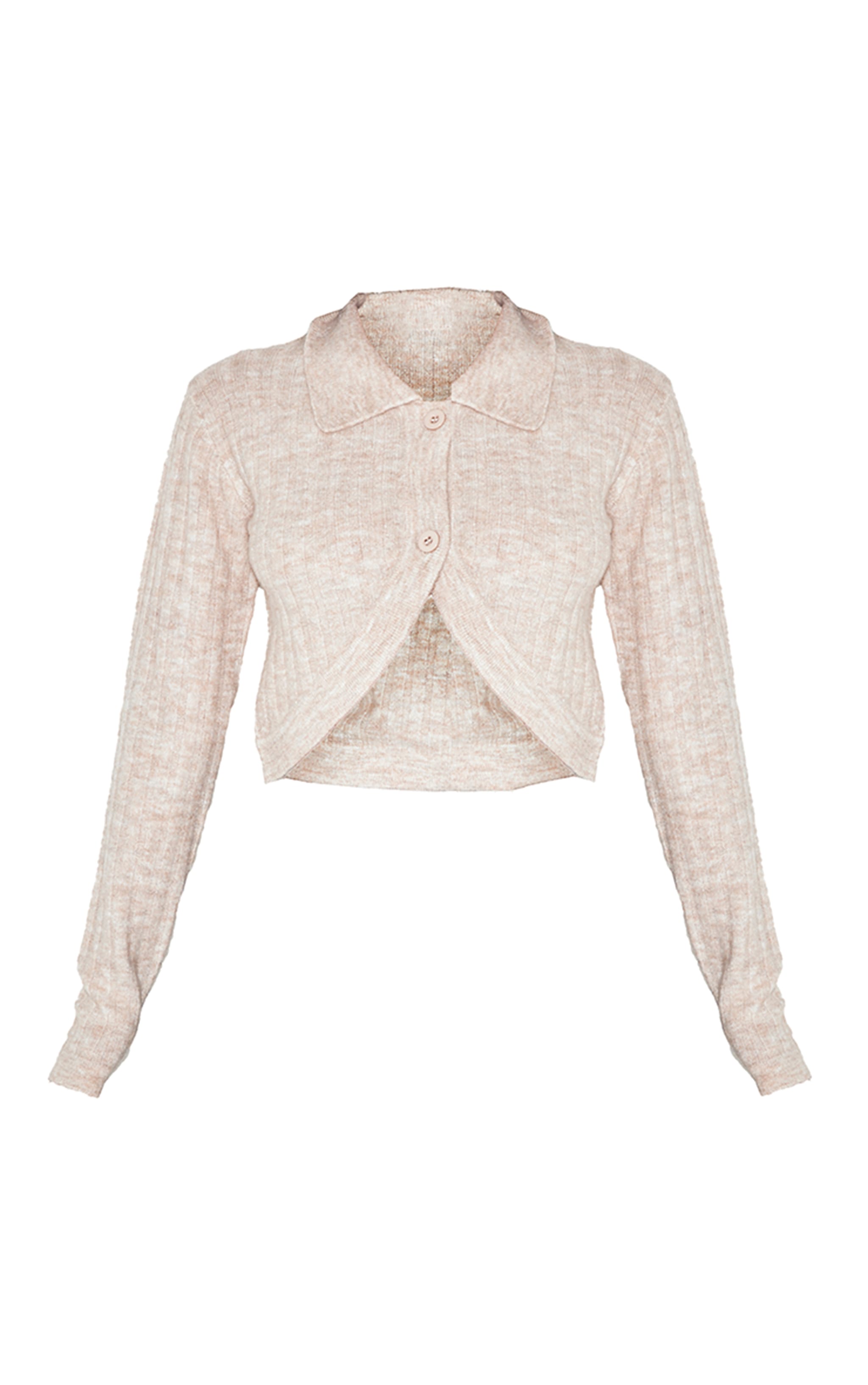 Oatmeal Marl Soft Rib Knit Crop Collar Detail Top image 5