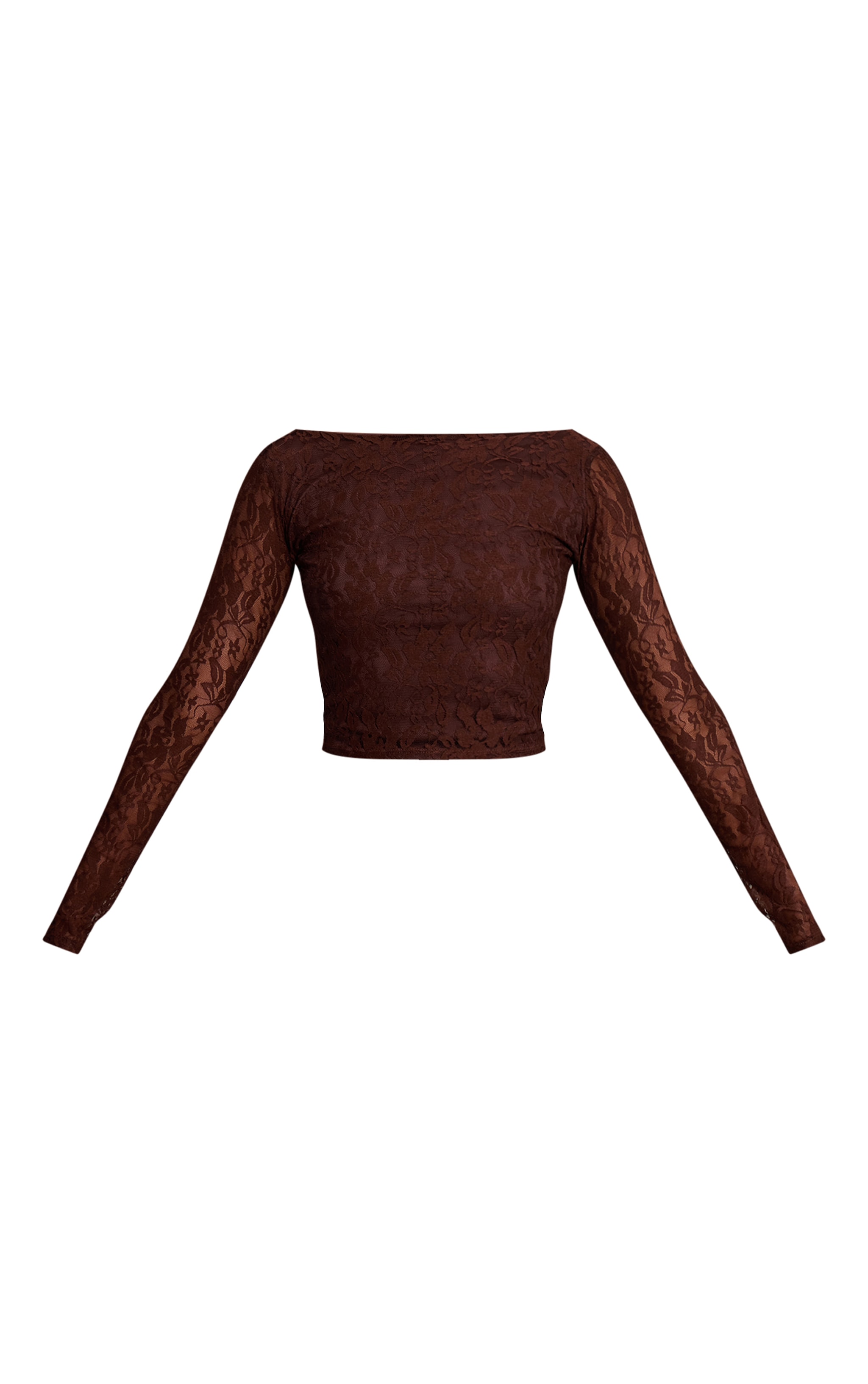 Top en dentelle marron à dos rond et manches longues image 5