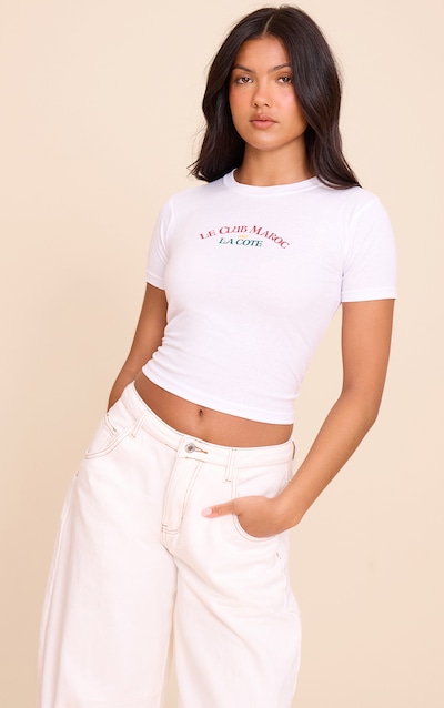 White Le Club Maroc Graphic Cropped Fitted T-shirt
