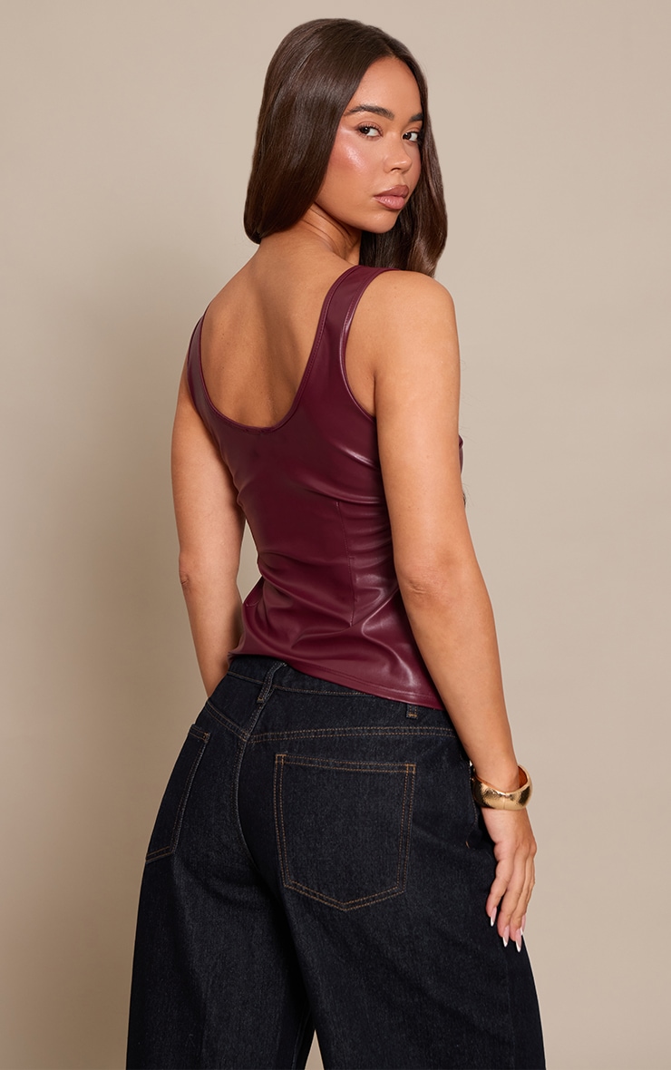 Burgundy Faux Leather Scoop Neck Vest Top image 2