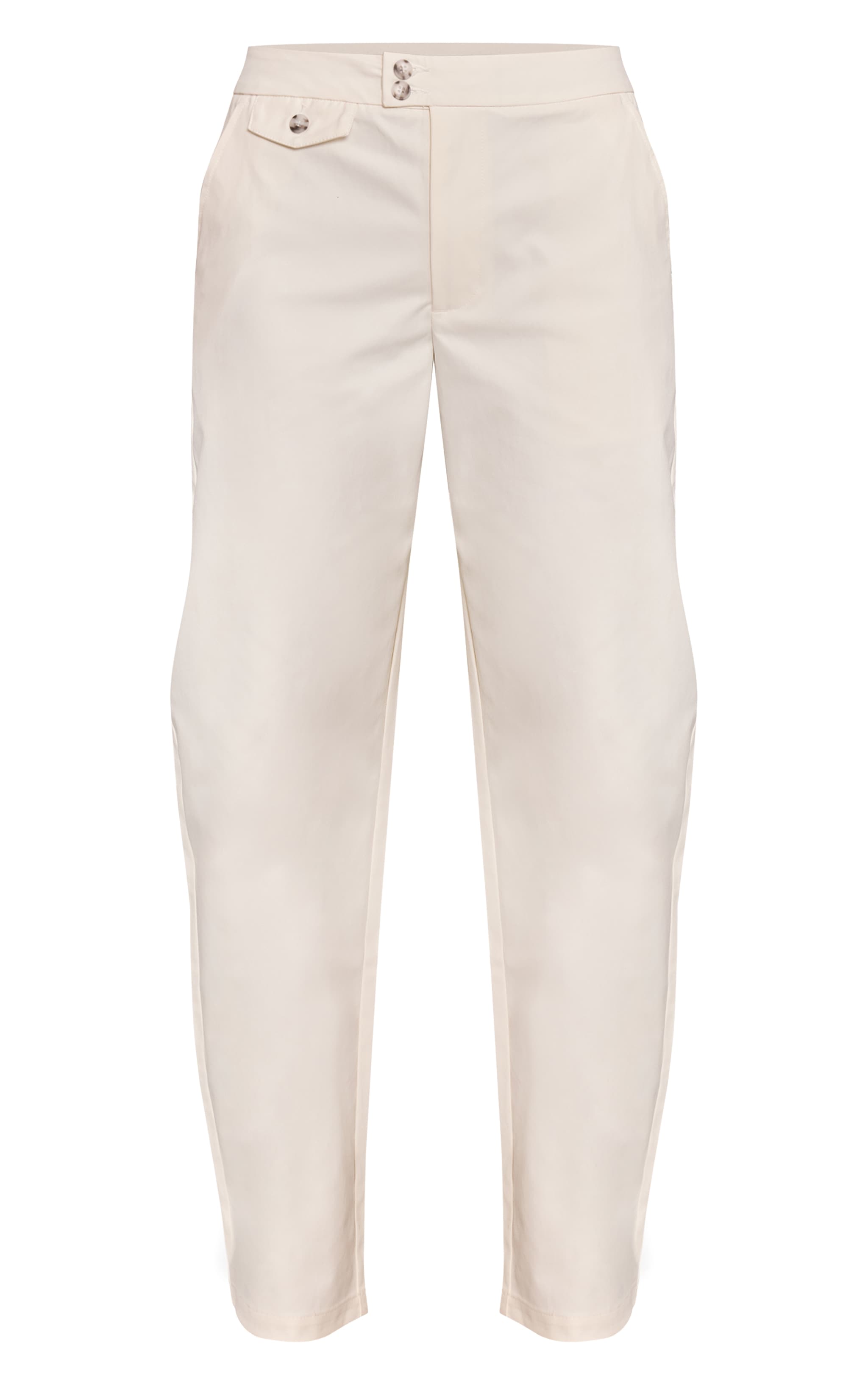 Cream Woven Button Barrel Leg Pants image 5