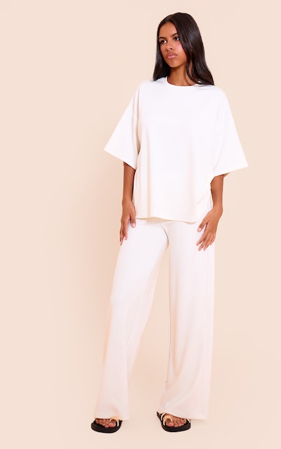 Petite Ecru Modal Elasticated Waist Wide Leg Pant