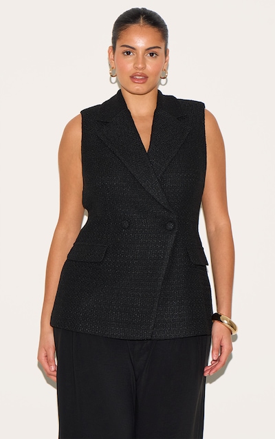 Plus Black Tweed Double Breasted Vest