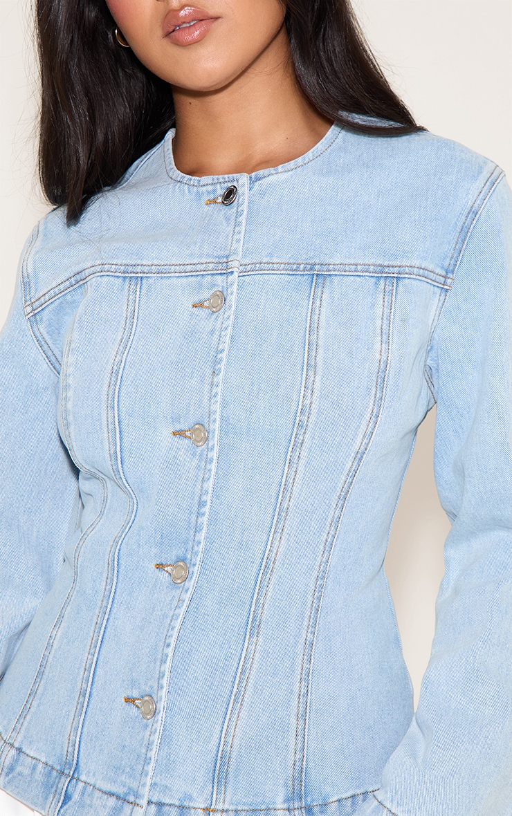 Light Blue Cinched Long Sleeve Denim Jacket image 4